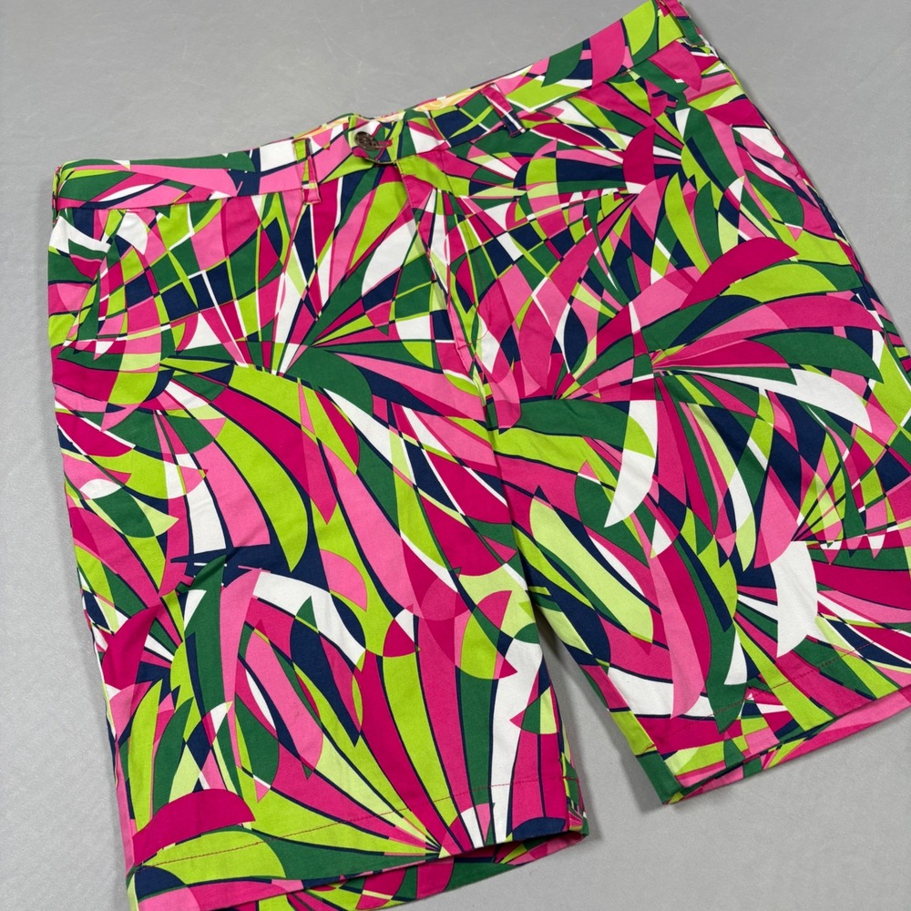 Loudmouth Shorts Mens 42 Golf Pink Green White Geometric Psychedelic Stretch